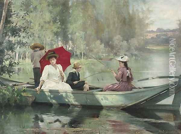 Sommerlicher Angelausflug auf dem See 1892 Oil Painting - Alfred-Henri Bramtot