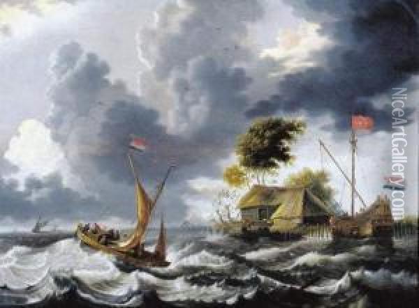 Schepen In Een Riviermonding Oil Painting - Cornelis Mahu
