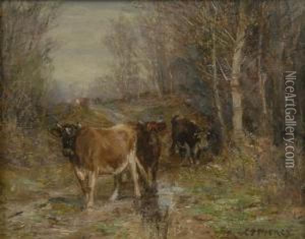 Cows Along A Path Oil Painting - Charles Franklin Pierce