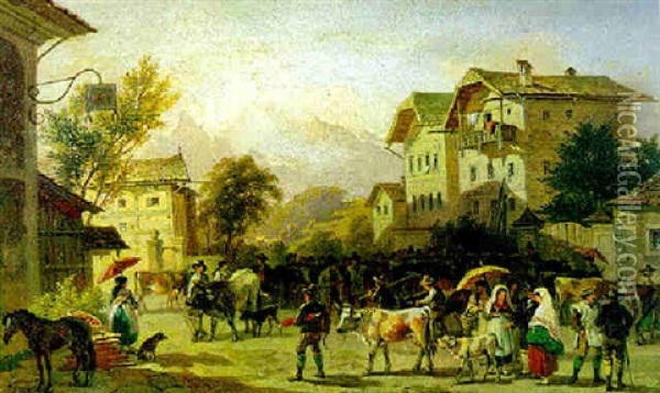 Viehmarkt Am Dorfplatz Oil Painting - Franz Reinhold