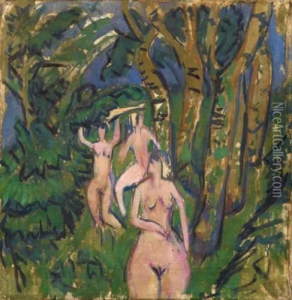 Drei Akte Im Wald Oil Painting - Ernst Ludwig Kirchner