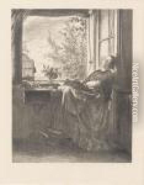Die Schlafende Naherin Am Fenster Oil Painting - Adolph von Menzel