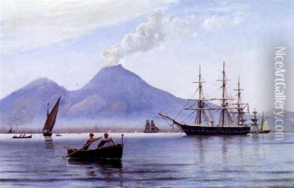 Opankrede Skibe Og Fiskerbade I Middelhavet Ved Vesuv Oil Painting - Christian Blache