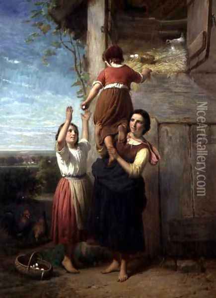 Gathering the Eggs, 1862 Oil Painting - Henry Campotosto