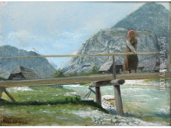 Kapellbrucke Gegen Den Pilatus Gesehen, Luzern Oil Painting - Eduard Peithner Ritter von Lichtenfels