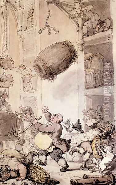 A Fall In Beer Oil Painting - Thomas Rowlandson