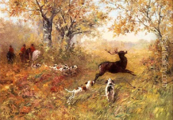 Stag Hunt Oil Painting - Charles Rousseau