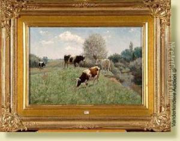 Vaches Au Bord De La Riviere Oil Painting - Xavier De Cock