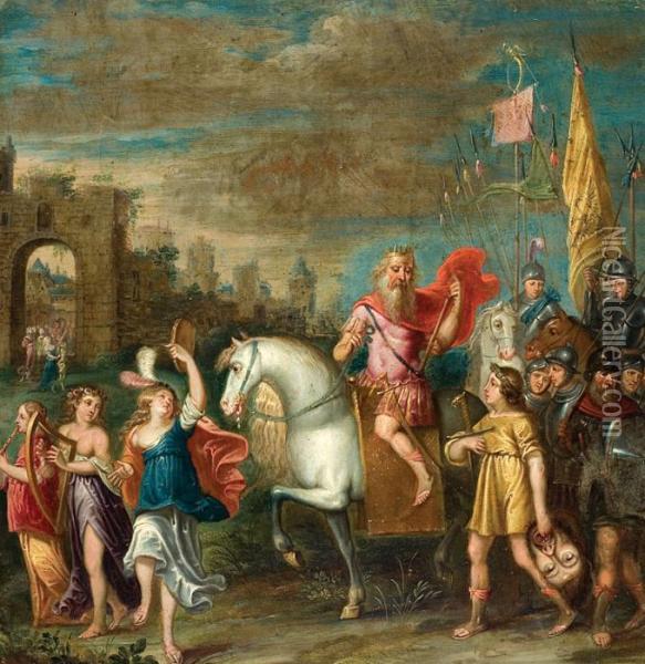 David Tenant La Tete De Goliath Oil Painting - Frans II Francken