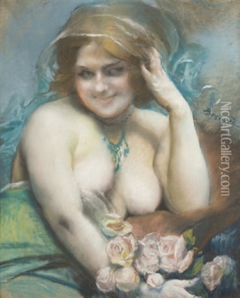 Femme Aux Roses Oil Painting - Albert Besnard