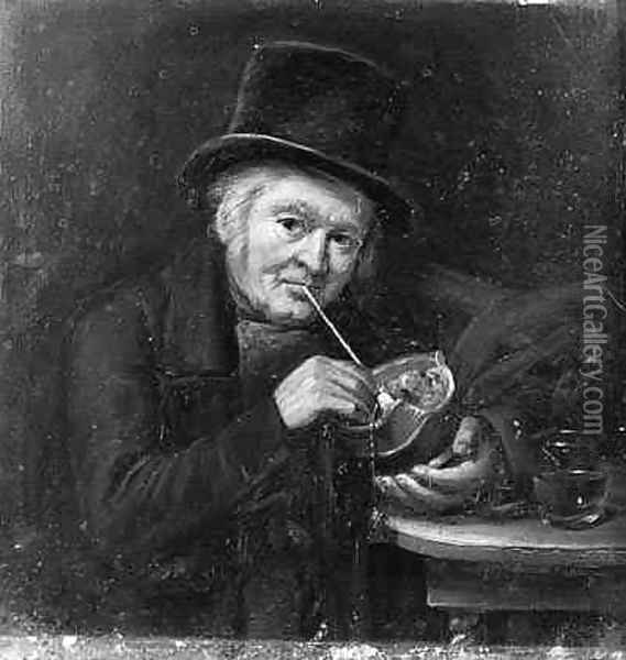 Portrait of a man lighting his pipe Oil Painting - Jan Jansen Vredenburg