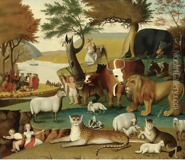 The Peaceable Kingdom With The Leopard Of Serenity Oil Painting - Edward Hicks