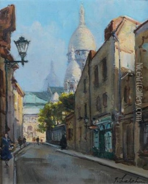 Rue A Montmartre Oil Painting - Georgi Alexandrovich Lapchine