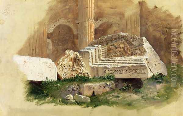 Interior of the Temple of Bacchus, Baalbek, Syria Oil Painting - Frederic Edwin Church