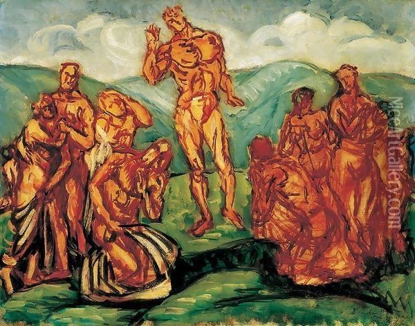 Sermon on the Mountain 1911 2 Oil Painting - Bela Onodi