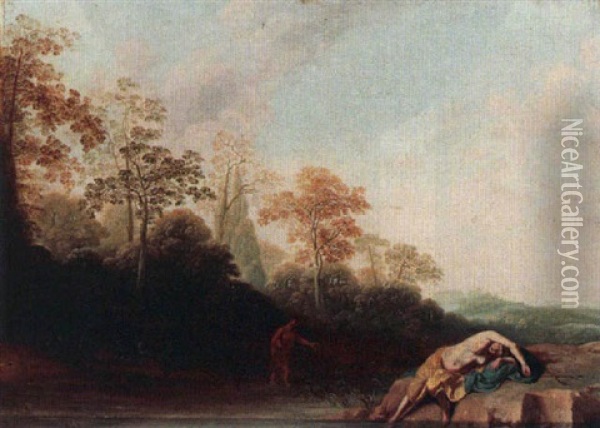 A Wooded Landscape With Diana Resting Near A River Oil Painting - Cornelis Matteus