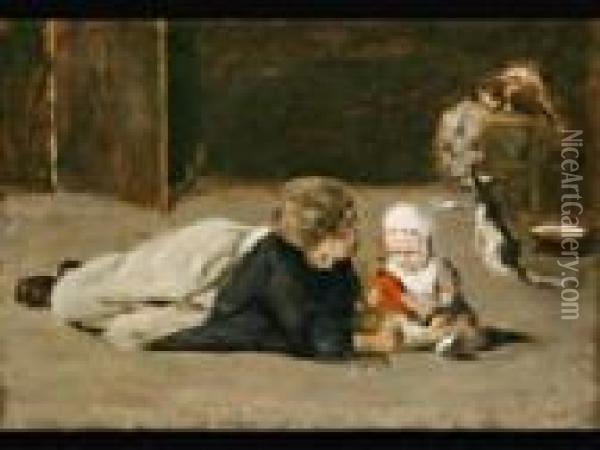 Spielende Kinder - Studie Oil Painting - Max Liebermann