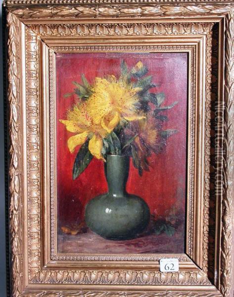 Millepertuis Dans Un Vase Vert Celadon Oil Painting - Sebastien Charles Giraud