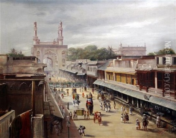 View Of Hyderabad, (secunderabad) Oil Painting - Lala Deen Dayal