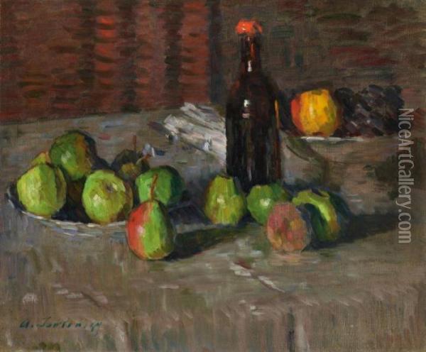 Stilleben Mit Apfeln Undflasche Oil Painting - Alexei Jawlensky