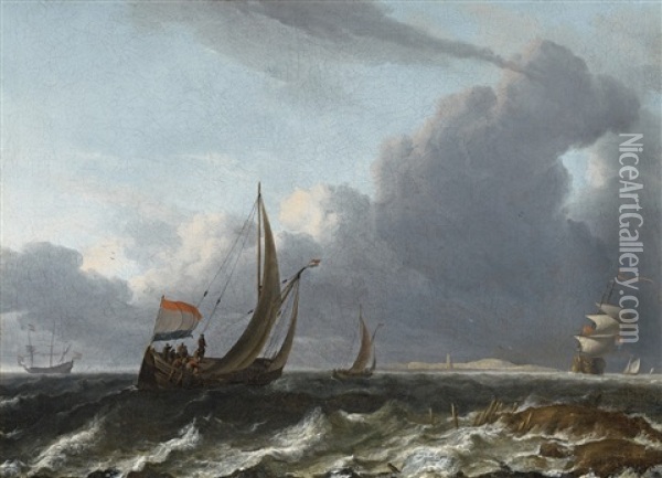 Dutch Sailing Boats On Stormy Sea Oil Painting - Aernout (Johann Arnold) Smit