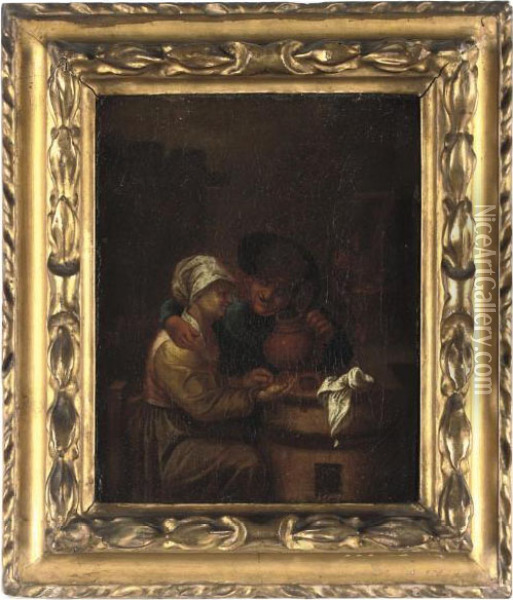 A Peasant And His Wife In A Tavern Oil Painting - Maarten Van Heemskerck