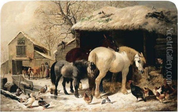 Winter Feed Oil Painting - Henry Charles Woollett