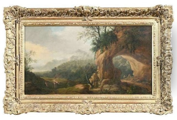 Arkadische Landschaft Mit Felsentor Und Figurenstaffage Oil Painting - Cornelis van Cuylenburg