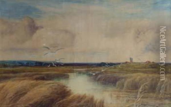 View On The Broads Oil Painting - Edmund Morison Wimperis