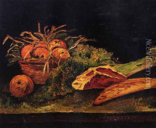 Still Life with Apples, Meat and a Roll Oil Painting - Vincent Van Gogh