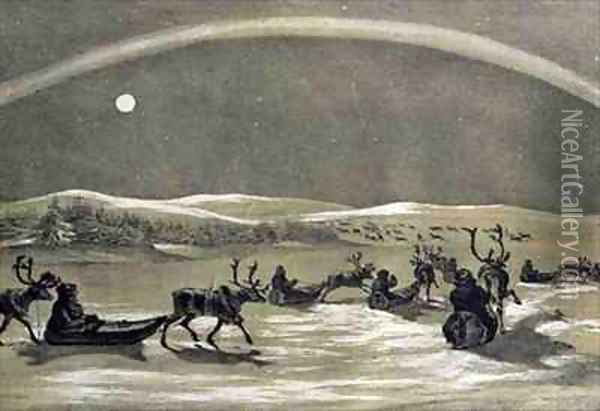 Falling In With A Laplanders Herd of Reindeer Oil Painting - D. and Harding, J.D. Dighton