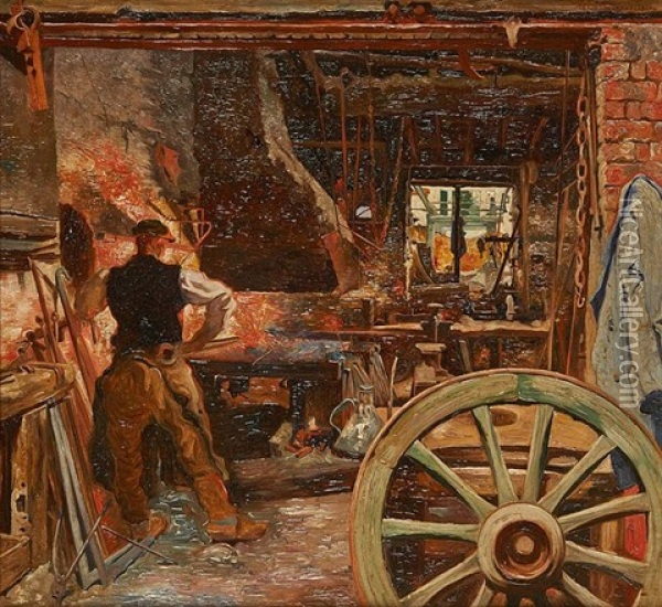 Le Forgeron Oil Painting - Maurice Langaskens