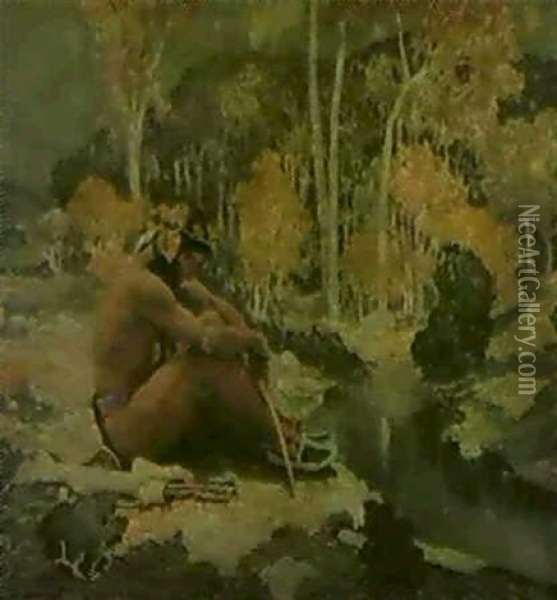 Indian Warrior At Rest Oil Painting - Eanger Irving Couse