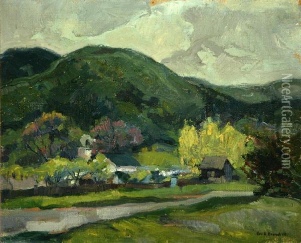 Houses In A California Landscape Oil Painting - George Kennedy Brandriff