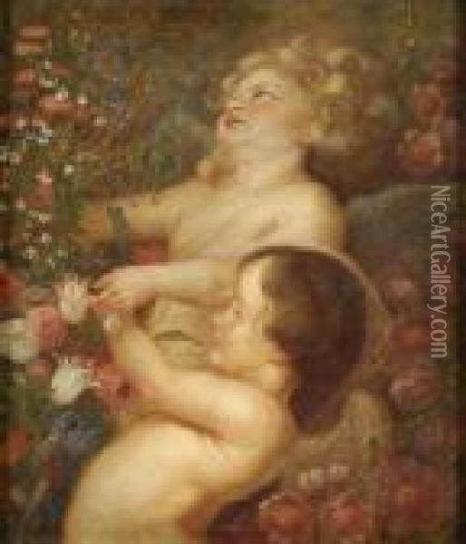 Putti Mit Blumen. Oil Painting - Peter Paul Rubens