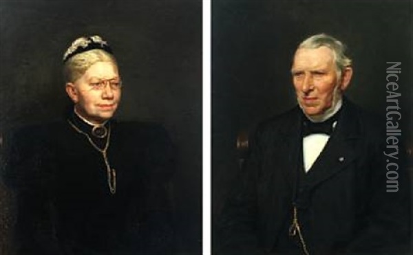 Portraits Of Merchant F. A. Schnakenburg (1820-1905) And His Wife Sophie Amalie Bondo (2 Works) Oil Painting - Hans Andersen Brendekilde