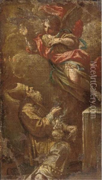 An Angel Appearing To A Bishop In A Vision: A Fragment Oil Painting - Corrado Giaquinto