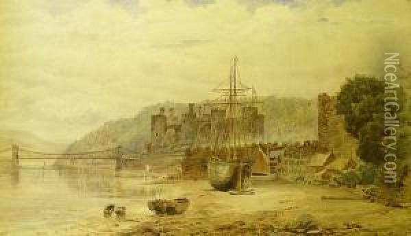 The Shore And Castle At Conway Oil Painting - Emil Axel Krause