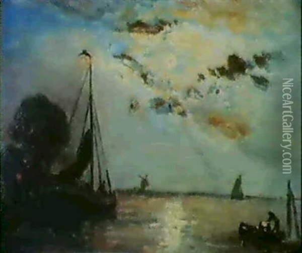 Clair De Lune En Hollande Oil Painting - Johan Barthold Jongkind