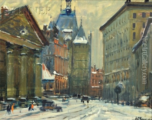 Winter View (copley Square?) Oil Painting - Arthur Clifton Goodwin