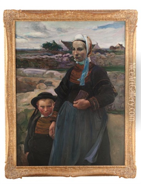 Rentrant De L'eglise, Penmarc'h Oil Painting - Elizabeth Nourse