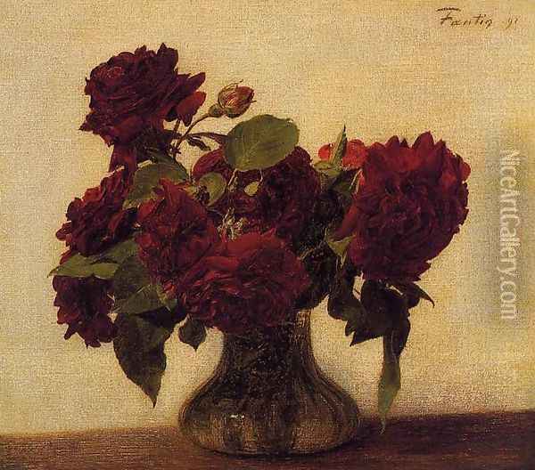 Roses foncees sur fond clair Oil Painting - Ignace Henri Jean Fantin-Latour