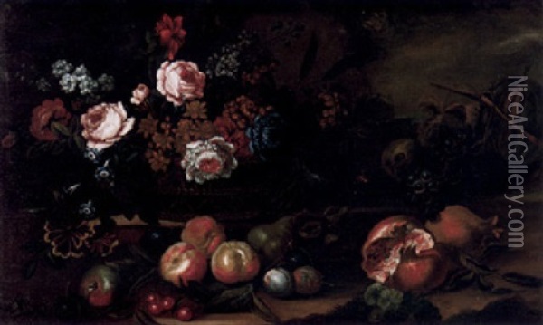 Stilleben Med Blommor Och Frukter Oil Painting - Pieter Casteels III