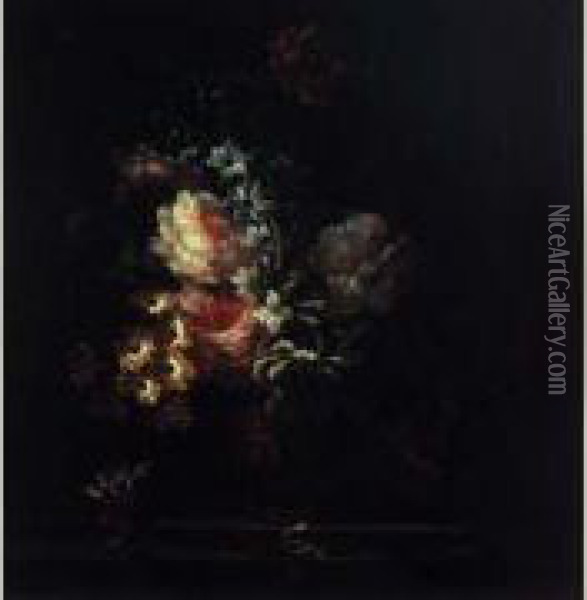 Nature Morte Au Vase De Fleurs Sur Un Entablement Oil Painting - Pieter Hardime
