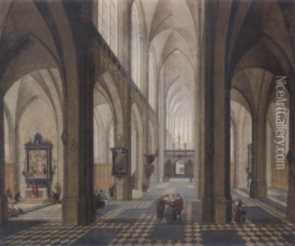 Das Innere Der Antwerpener Kathedrale. Blick Auf Das Hauptschiff Oil Painting - Peeter Neeffs the Elder