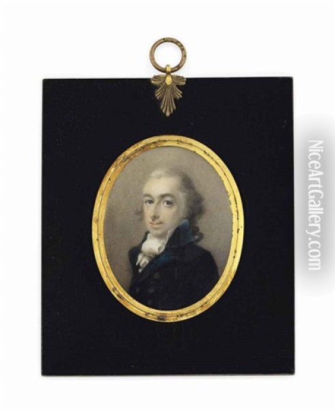 A Gentleman Called Pryce Edwards (d. 1809), In Blue Coat, White Cravat, Powdered Hair Oil Painting - Abraham Daniel