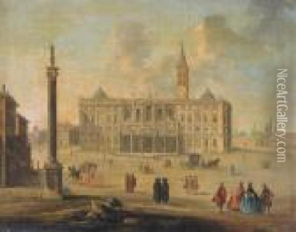 The Basilica Of Santa Maria Maggiore, Rome Oil Painting - Antonio Joli