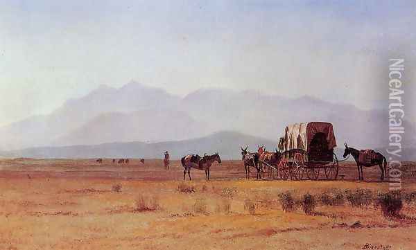 Surveyor's Wagon in the Rockies Oil Painting - Albert Bierstadt