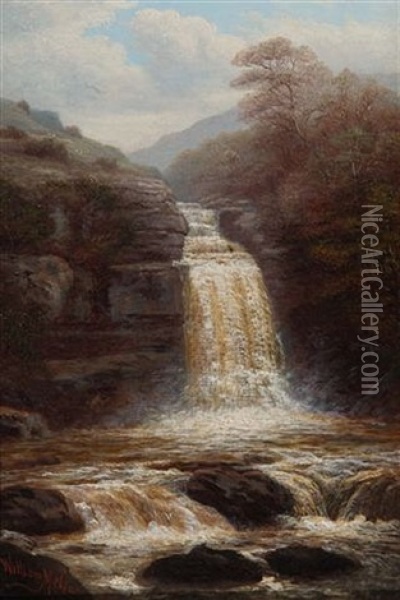 A Waterfall, Possibly Ingleton Falls, Kirby Lonsdale Oil Painting - William Mellor