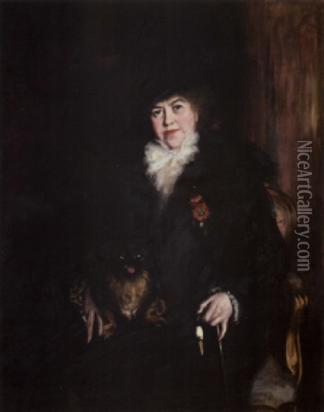 Portrait De La Duchesse De Clermont-tonnerre Avec Son Chien Oil Painting - Jacques-Emile Blanche